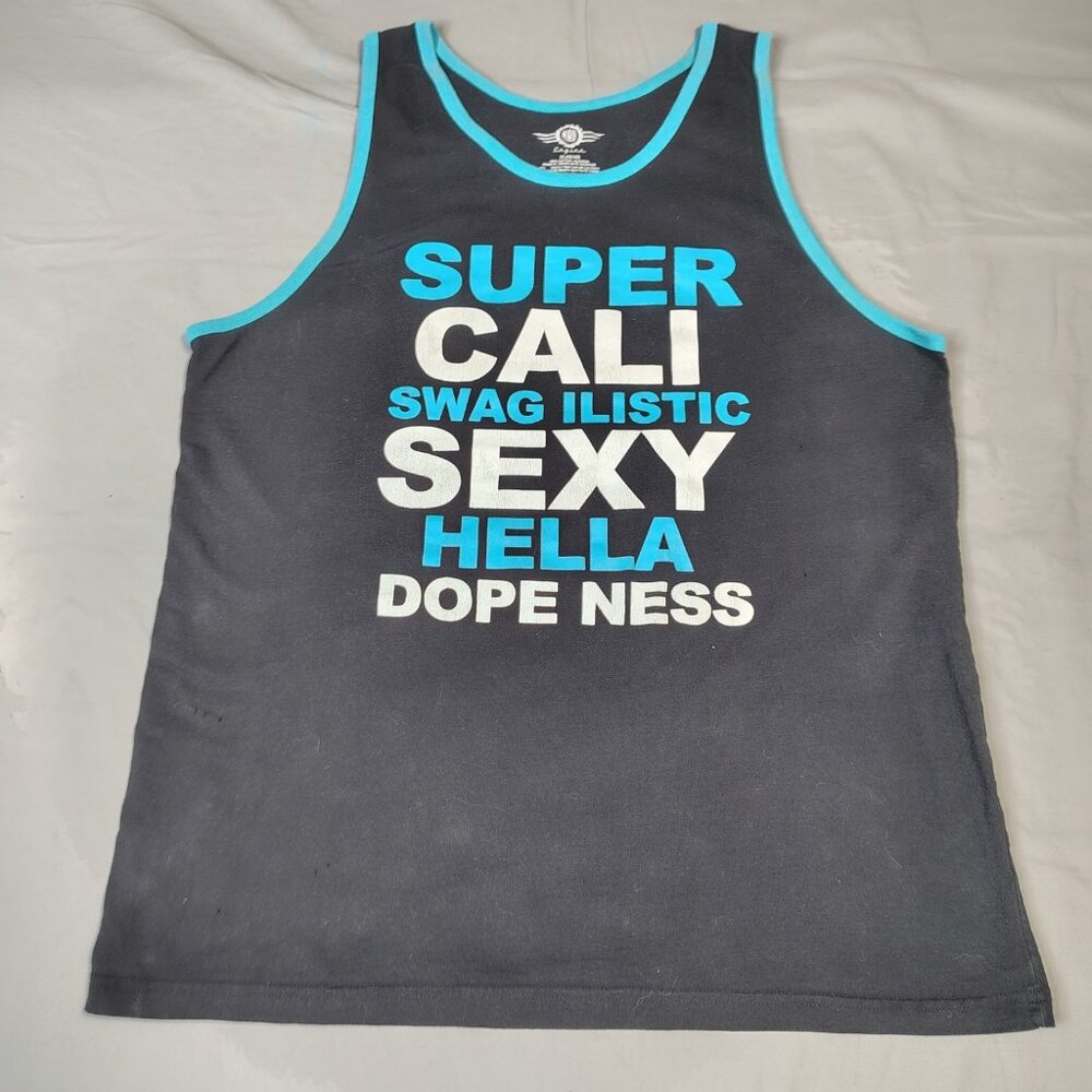 VINTAGE Mad Engine Tank Top Black Turquoise Funny‎ Graphic Ringer